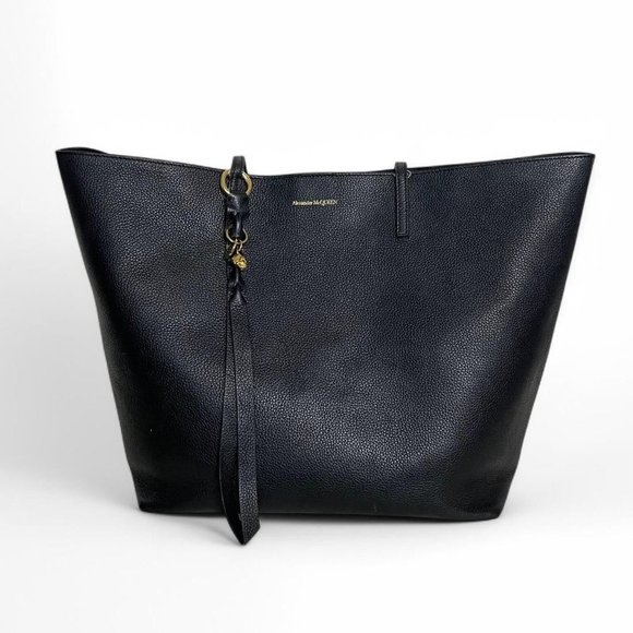 Alexander McQueen Gold Skull Black Leather Shopper Travel Tote Bag - Picture 2 of 13